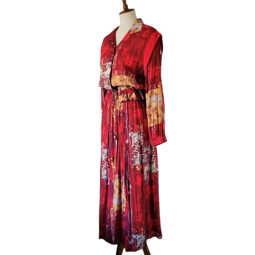 Vintage‎ - Bonnie Boynton Red Abstract Two Piece Skirt Set